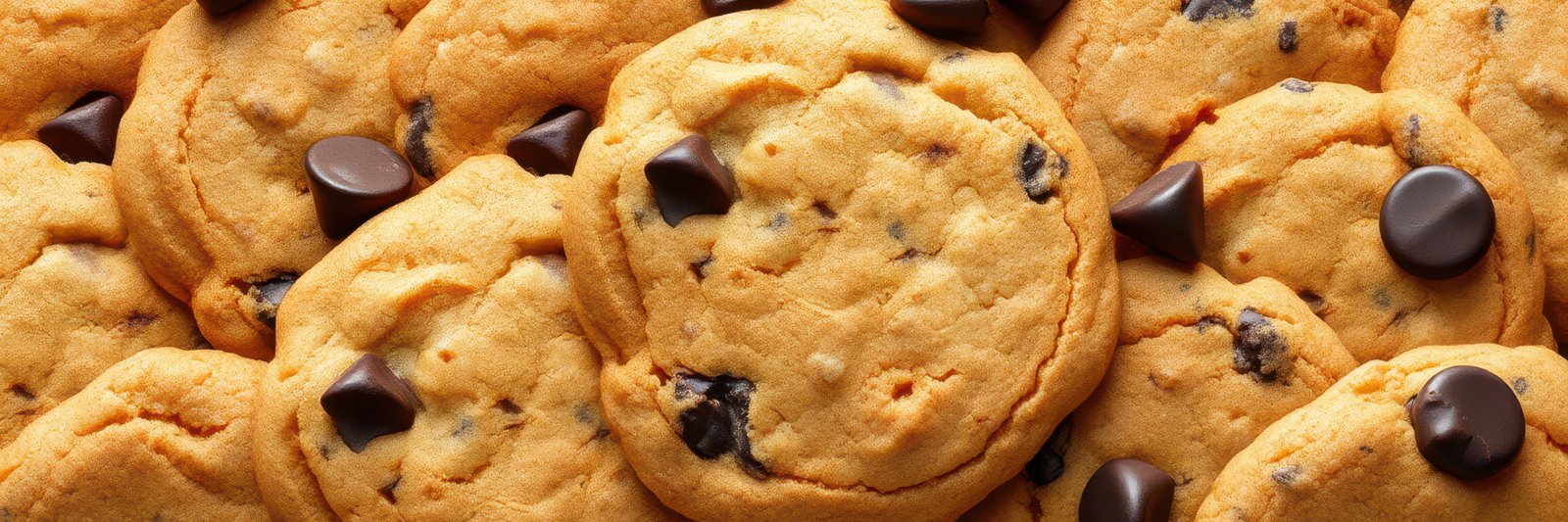 Freshly baked chocolate chip cookies arranged together on a cooling rack in a warm kitchen atmosphere